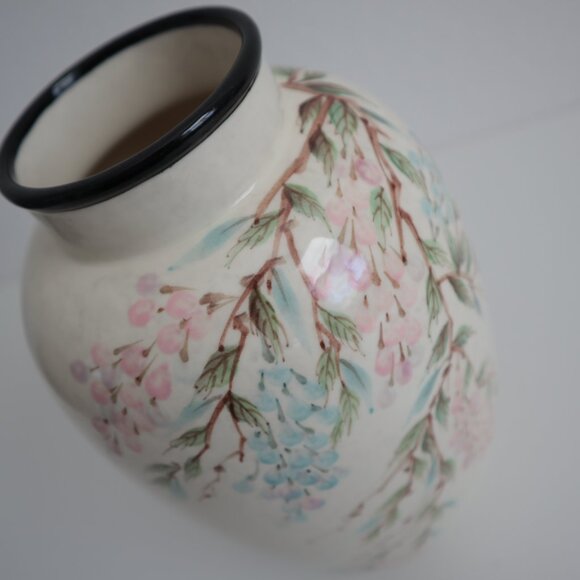 Vintage Signed Sally Noland Japanese Floral Hand Painted Vase - Picture 4 of 8